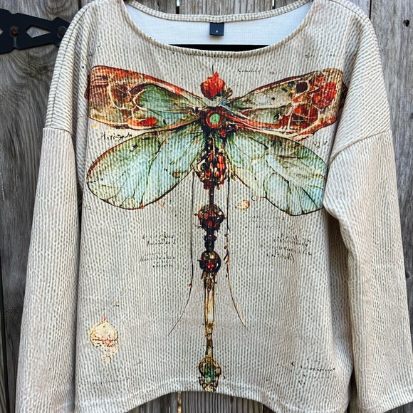 None Tops - DRAGONFLY Long-Sleeve Gold Tan Shirt Top Women’s Small